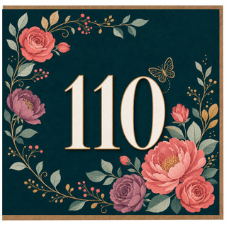 110th Birthday Card, Elegant Floral 110 Card