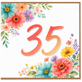 35th Birthday Card, Floral Watercolour Design