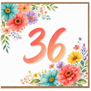 36th Birthday Card, Watercolour Floral Design