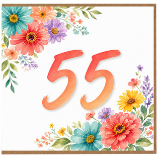 55th Birthday Card, Floral Number 55 Card
