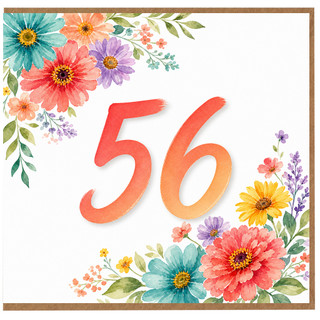 56th Birthday Card, Floral Watercolour Design