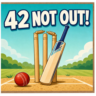 42nd Birthday Card, 42 Not Out Cricket Card