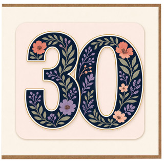 30th Birthday Card, Floral Number 30 Birthday Card