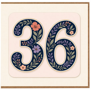 36th Birthday Card, Floral Number 36 Card