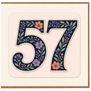 57th Birthday Card, Floral Number 57 Card