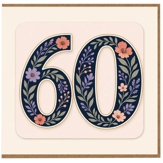 60th Birthday Card, Floral Number 60 Birthday Card