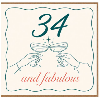 34th Birthday Card, 34 and Fabulous Champagne Toast Design