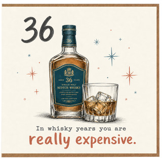 36th Birthday Card, Whisky Bottle and Glass Humorous Card