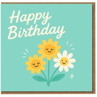 Happy Birthday Card - Cute Daisy Flowers on Pastel Green - Cheerful Floral Design for Friends, Family, Kids or Colleagues