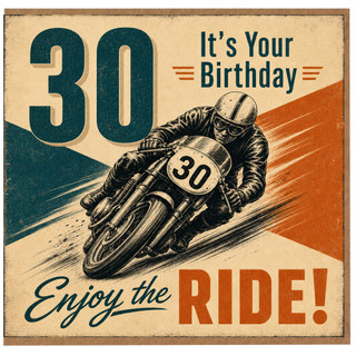 30th Birthday Card, Vintage Motorcycle Rider Design