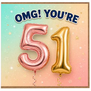 51st Birthday Card, OMG You're 51 Pink and Gold Balloon Design