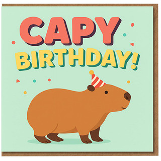 Capybara Birthday Card - 'Capy Birthday' Pun, Cute Funny Animal Greeting Card for Friends and Family