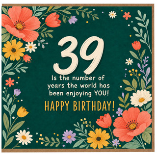 39th Birthday Card, Floral Happy Birthday Card