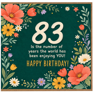 83rd Birthday Card, Floral Happy Birthday Card for 83 Year Old