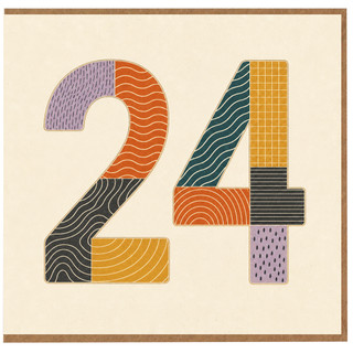 24th Birthday Card, Retro Patterned Number 24 Card