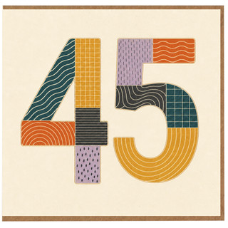 45th Birthday Card, Retro Patchwork Number 45 Card