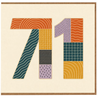 71st Birthday Card, Retro Patchwork Number Design