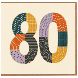 80th Birthday Card, Retro Number 80 Card