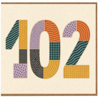 102nd Birthday Card, Retro Patchwork Number 102 Greeting Card