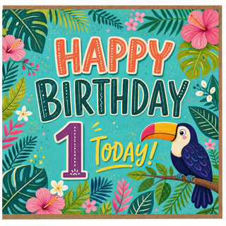 1st Birthday Card, Happy Birthday Today Tropical Toucan Card