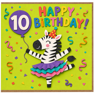 10th Birthday Card, Cute Zebra Ballet Party Design