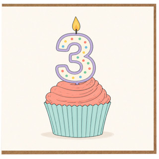 3rd Birthday Card, Cute Cupcake Candle Design