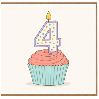 4th Birthday Card, Cupcake Candle Design