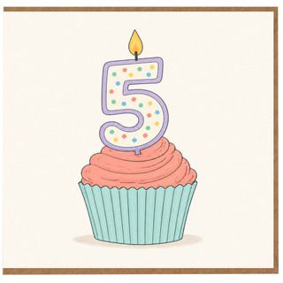 5th Birthday Card, Cute Cupcake Number 5 Card