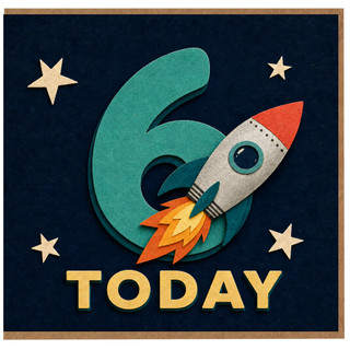 6th Birthday Card, Space Rocket Today Card