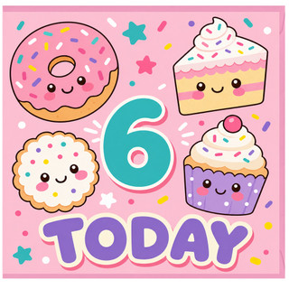 6th Birthday Card, Cute Kawaii Sweets Today Card