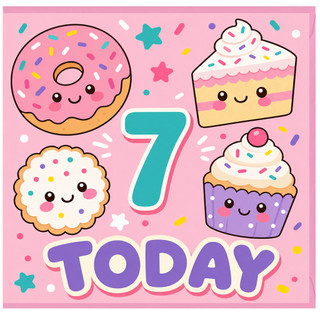 7th Birthday Card, Cute Sweet Treats Today Card