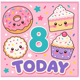8th Birthday Card, Cute Sweet Treats Today Card