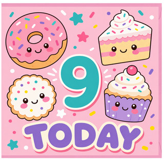9th Birthday Card, Cute Kawaii Dessert Today Card