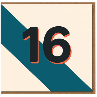 16th Birthday Card - Minimalist Bold Number Design in Teal and Cream - Modern Sixteenth Birthday Greeting for Teen Boy or Girl - Blank Inside with Envelope