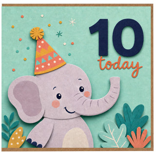 10th Birthday Card, Cute Elephant Party Hat