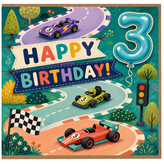 3rd Birthday Card, Racing Cars Happy Birthday Card
