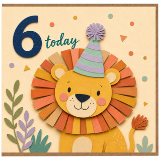 6th Birthday Card, Lion Party Card