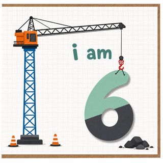 6th Birthday Card, Construction Crane i am 6 Card