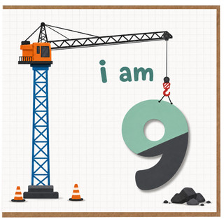 9th Birthday Card, I Am 9 Construction Crane Card