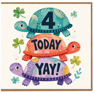 4th Birthday Card, Cute Turtle Stack 4 Today Yay Card