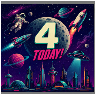 4th Birthday Card, Space Themed Rocket and Astronaut Today!