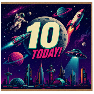 10th Birthday Card, Space Themed Today Birthday Card