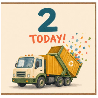 2nd Birthday Card, 2 Today Rubbish Truck Card