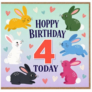 4th Birthday Card, Hoppy Birthday 4 Today Rabbit Card