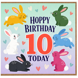 10th Birthday Card, Hoppy Birthday Cute Bunny Design