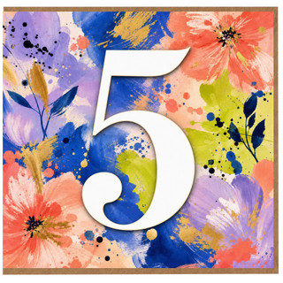 5th Birthday Card, Colourful Floral Number 5 Card