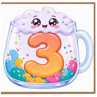 3rd Birthday Card, Cute Mug Design