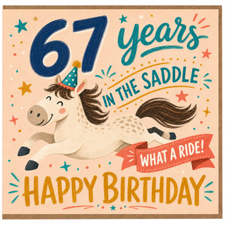 67th Birthday Card, 67 Years in the Saddle Horse Birthday Card