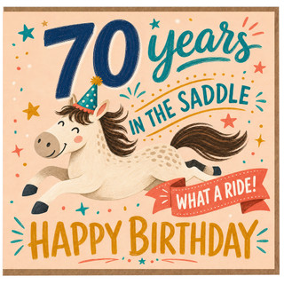 70th Birthday Card, 70 Years in the Saddle Horse Birthday Card, Happy Birthday Card