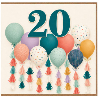 20th Birthday Card, Colourful Balloons and Tassels Celebration Card